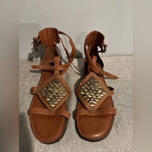 BCBG PARIS Stella Brown Leather Sandals